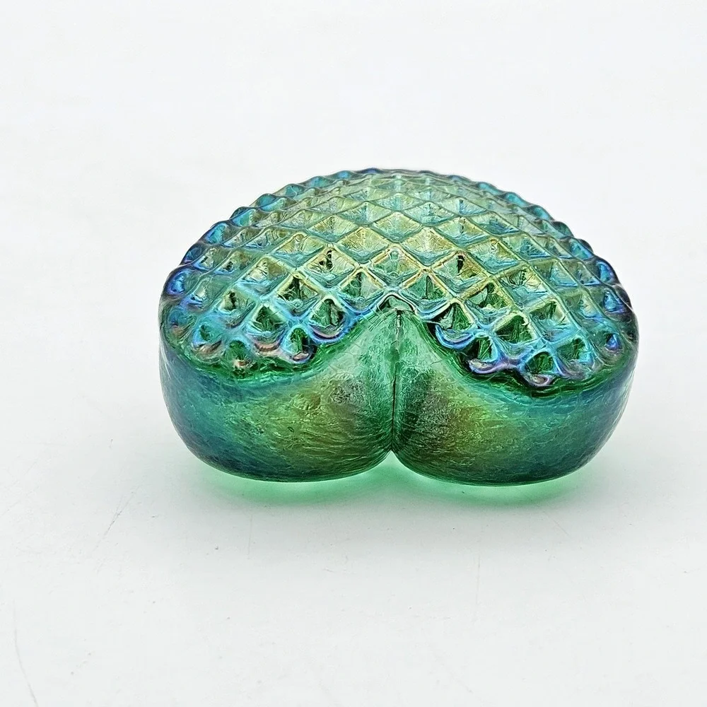 Robert Held Green Iridescent Art Glass Heart Paperweight 2.25